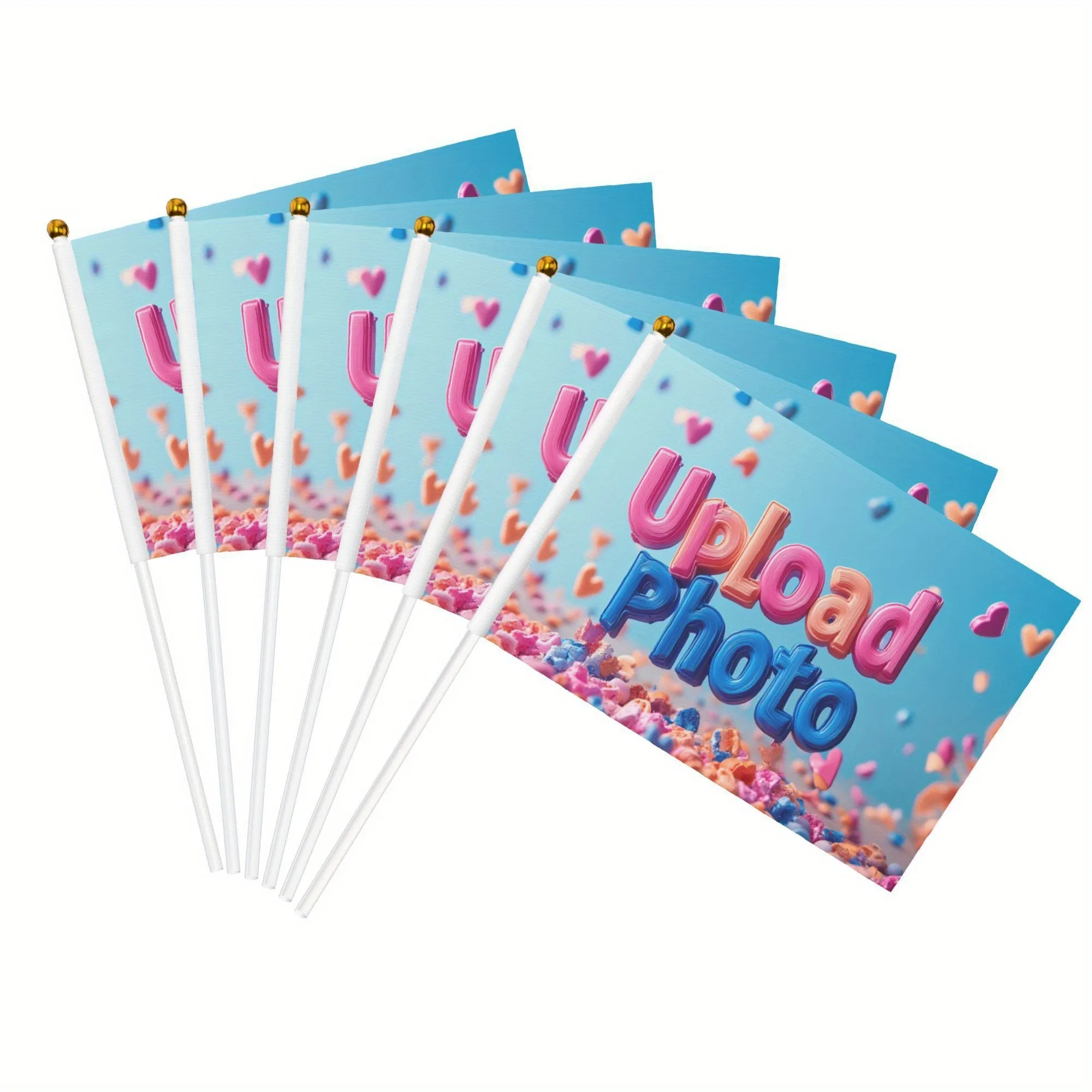 Custom Handheld Flags with Poles for Valentine's Day Personalized with Photos And Text Durable Polyester Set of 6 Or 10 Perfect