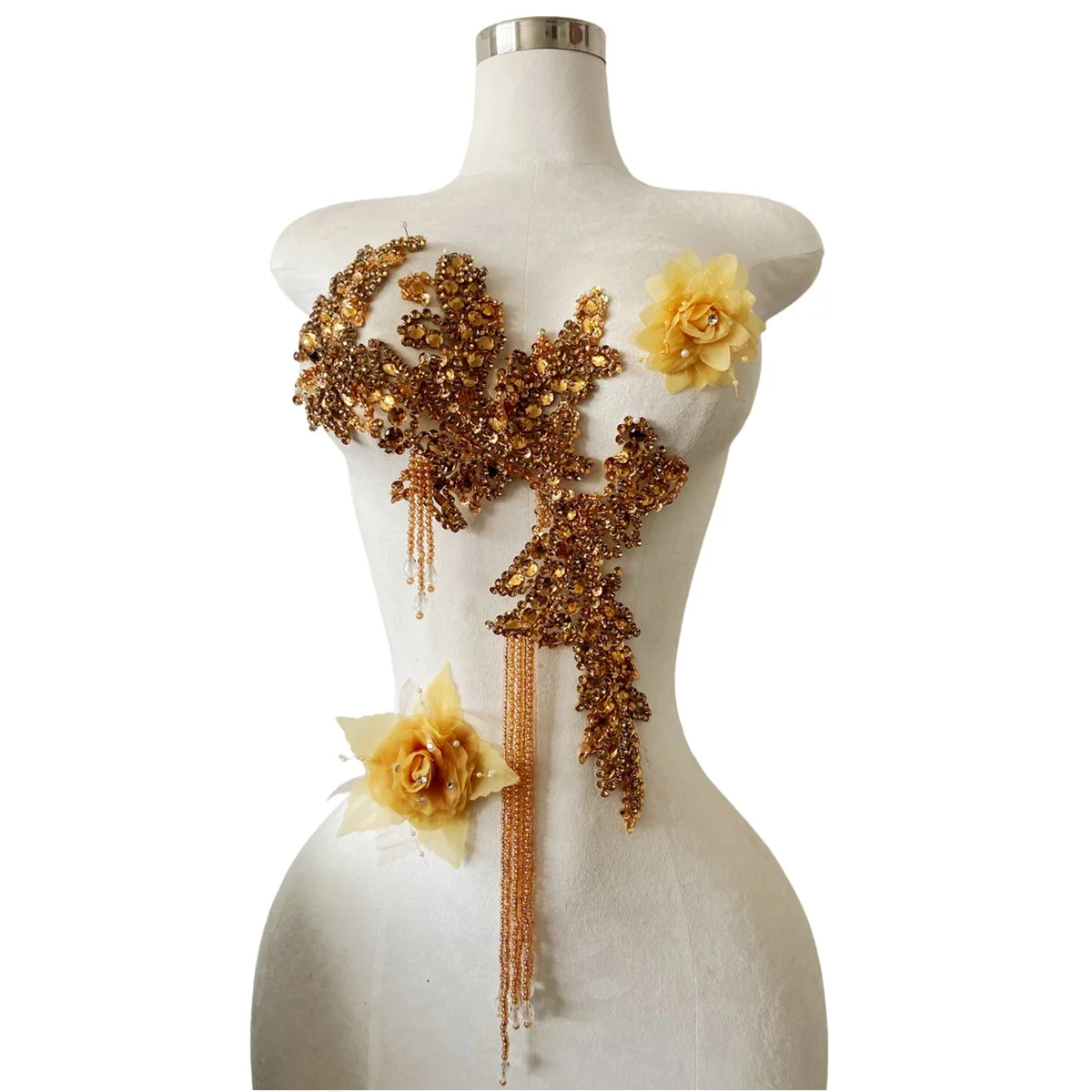 14 Colors Handwork Beaded Rhinestone Tassel Patches Material for Bridal Dresses 2 Flowers Decorative Embellishments Fabric