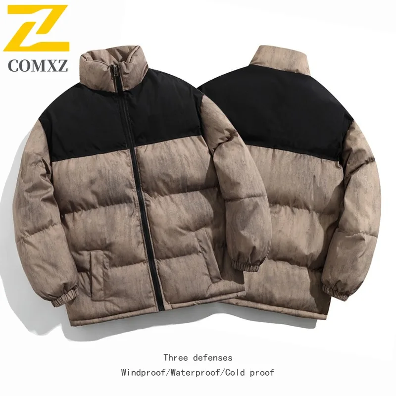 COMXZ Padding Coat Stand Collar Splicing Camping Lightweight Parka Loose Hiking Windproof Cold Protection Winter Trench Coat