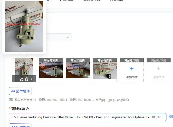 T50 Series Reducing Pressure Filter Valve 960-069-000 - Precision Engineered for Optimal Performance