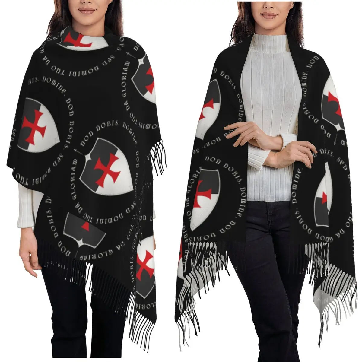 

Medieval Emblem Knights Templar Ordre Du Temple Cross Scarf Tassel Scarves for Women Shawls and Wraps Large Winter Shawl Wrap
