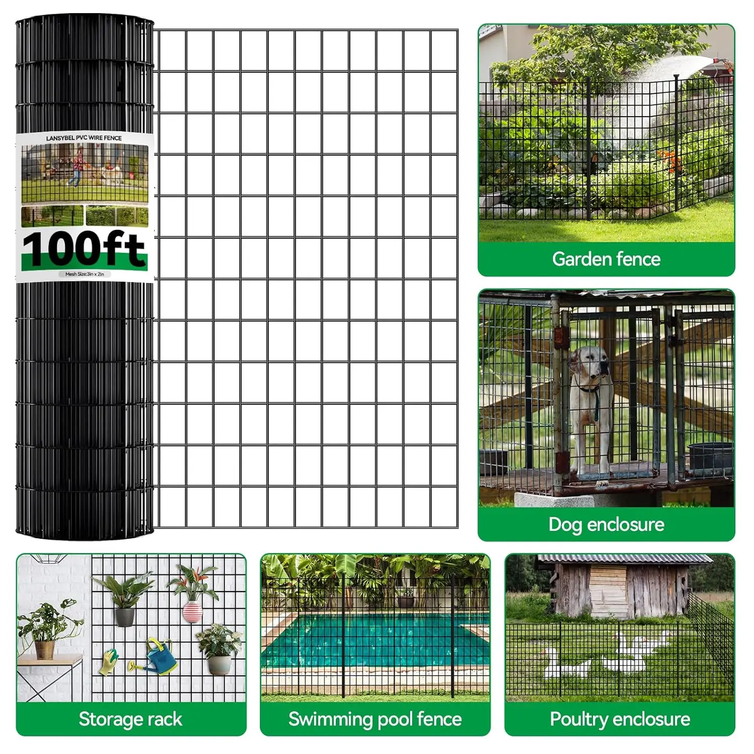سياج سلكي ملحوم مطلي بولي كلوريد الفينيل، 100 قدم × 24 بوصة، شبكة حديقة مقاومة للصدأ لحاجز الحيوانات وحماية النباتات