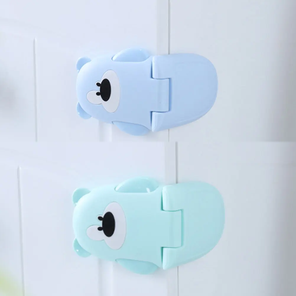 

3Pcs Baby Proof Safety Locks Cute Bear Design Eco-Friendly ABS Double Button Release 90 Degree Curve for Kitchen Living Room