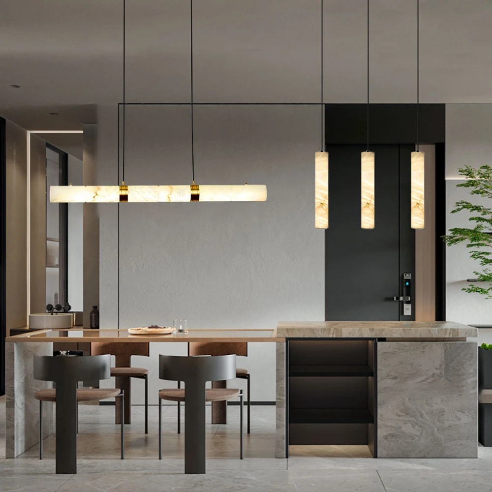 Dimmable LED Marble Linear Hanging Lamps Chandelier