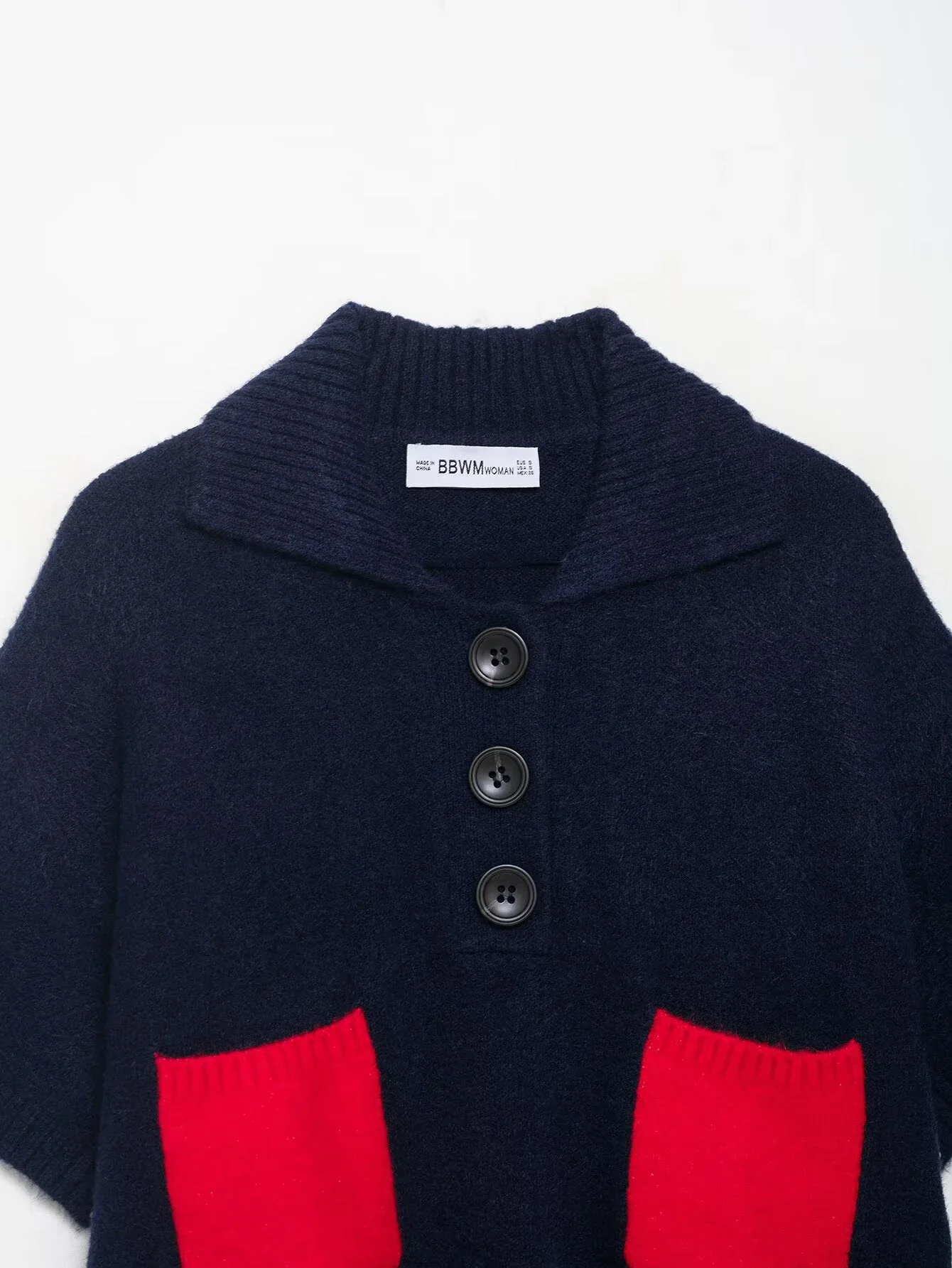 

Korean Style Lazy Pullover Sweater Minimalist Retro Contrast Pocket Knitted Top Women Fashion