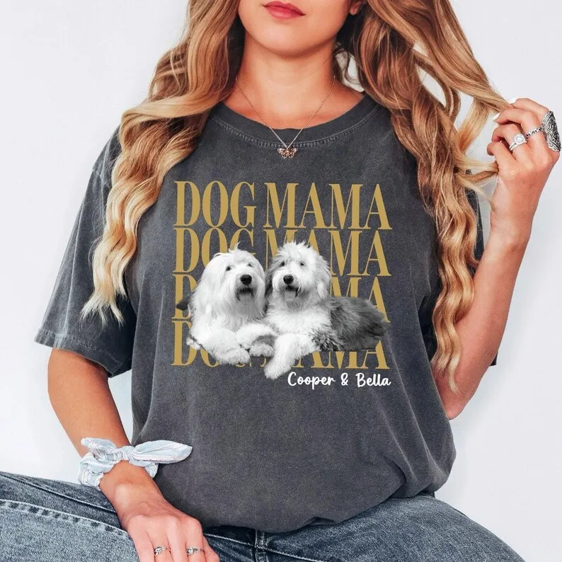 Custom Photo Shirt Personalized Pet Photo Graphic Tee Add Text Name Dog Mama Birthday Gifts For Unisex Short Sleeve Trendy Tees