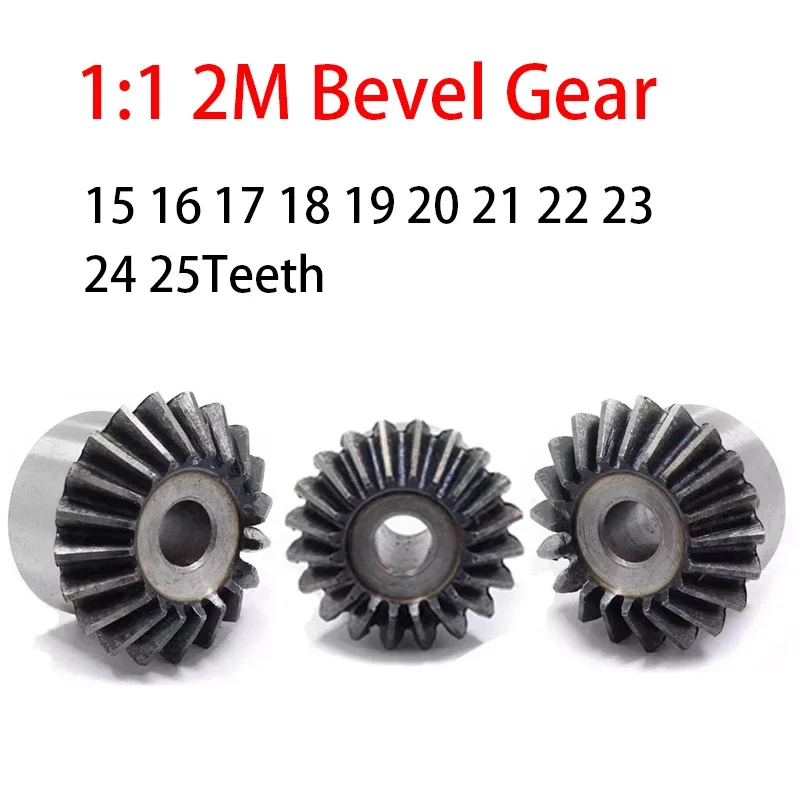 1pc 2M Bevel Gear 15 16 17 18 19 20 21 22~25Teeth 1:1 90 Degrees Meshing Angle Metal Drive Transmission Gear 45# Steel Hardening