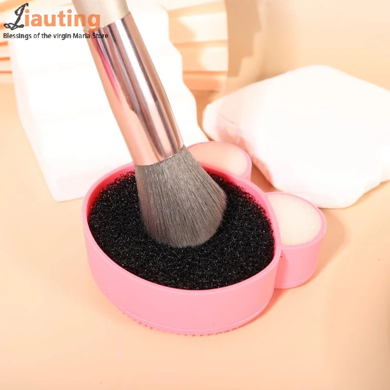 메이크업 브러쉬 청소 도구, 메이크업 잔류 방지를위한 1pcs 실리콘 귀여운 휴대용 곰 모양의 클렌징 메이크업 브러쉬 클리너