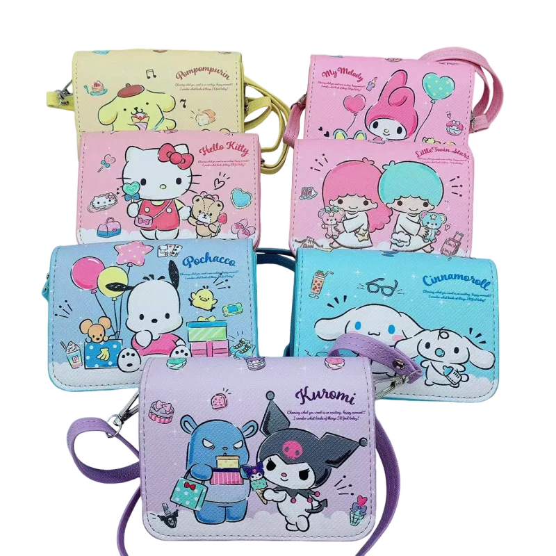 Anime Sanrio Hello Kitty Kuromi Melody Kids Cute Cartoon PU Girls Magnetic Buckle Crossbody Bag Crossbody shoulder Storage Bag