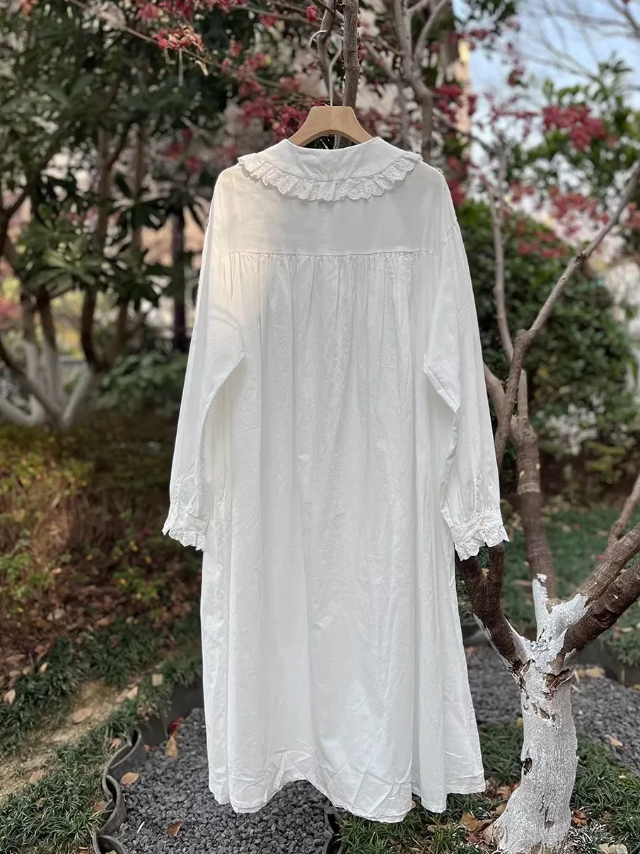 Saia Longa de Algodão Princ Sle, Solta e Oversized, Estilo A-Line, Camada Fina e Transparente, Gola de Boneca, Vestuário Casual