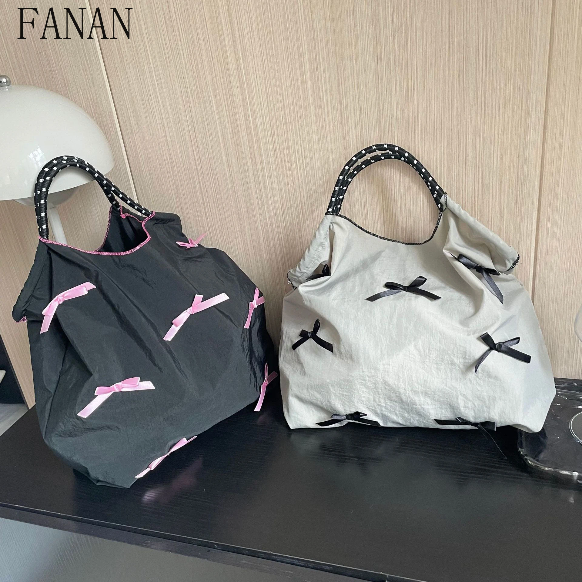 

Spring Summer 2025 New Large Capacity Versatile Fashionable Portable Sweet Cute Girl Bow Tote Bag Ballet Handbags for Women