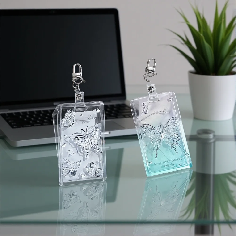 

Transparent Photocard Holder Kpop Idol Card Holder Cute Butterfly Slider Design Protective Case Student Backpack PendantKeychain