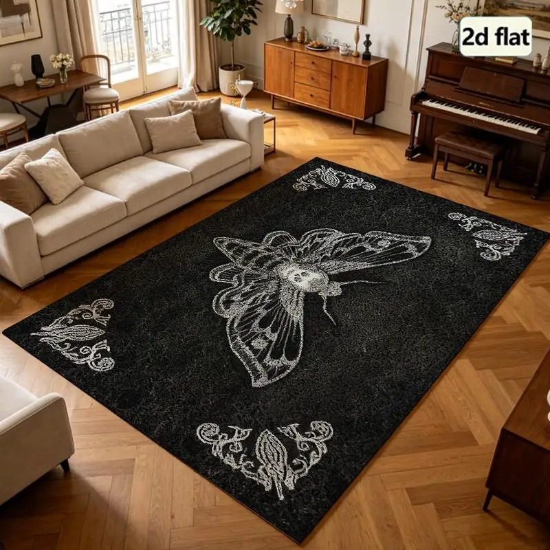 1 Piece Dark Vintage Engraved Moth Design Rug, Soft And Comfortable, All Seasons Suitable, Lightweight Easy To Maintain, Decor For Living Room, Bedroom, Entryway, Fall And Winter Home Decor