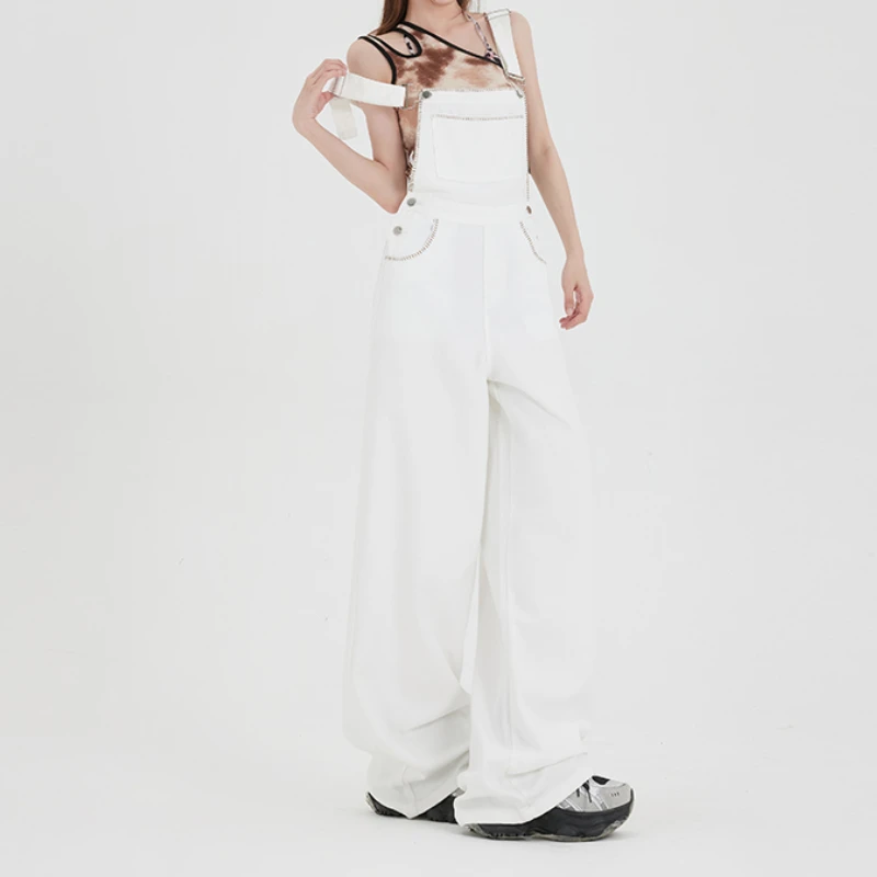 White broad-legged overalls n-style retro new style design feeling small crowd with loose bf wind one-piece pants