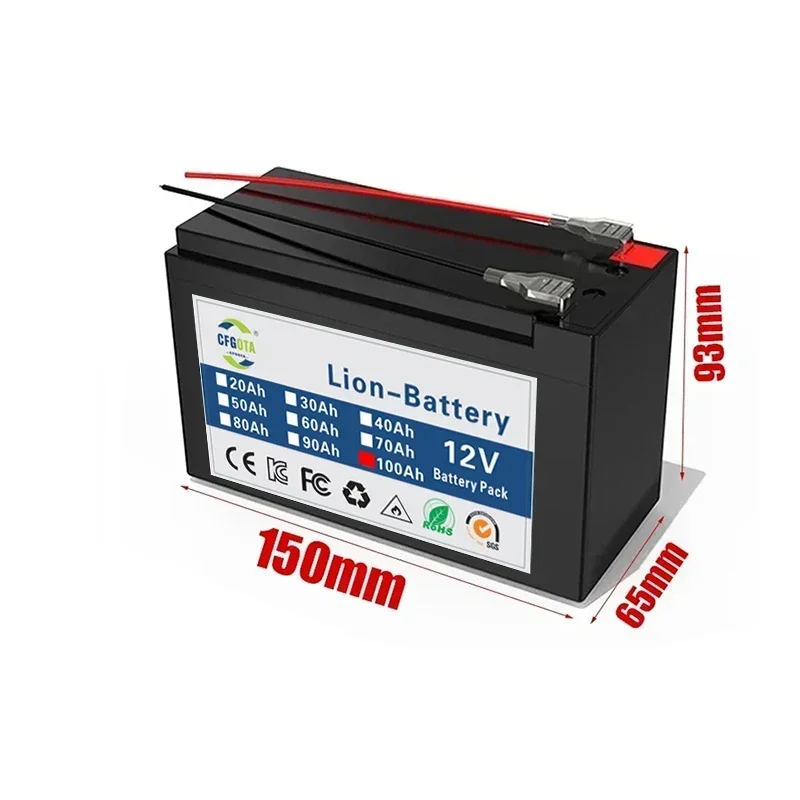 Upgraded 12v 70Ah Li Ion 18650 Battery Electric Vehicle Lithium Battery Pack 9V- 12V 35Ah 120Ah Built-in BMS 30A High Current