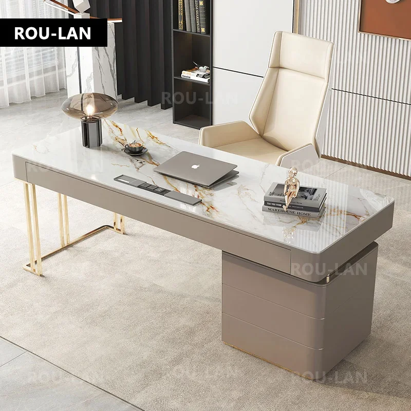 Rock Slab โต๊ะ Small Apartment Scandinavian Study Luxury Office Desk โต๊ะคอมพิวเตอร์ Modern Writing Desk Home