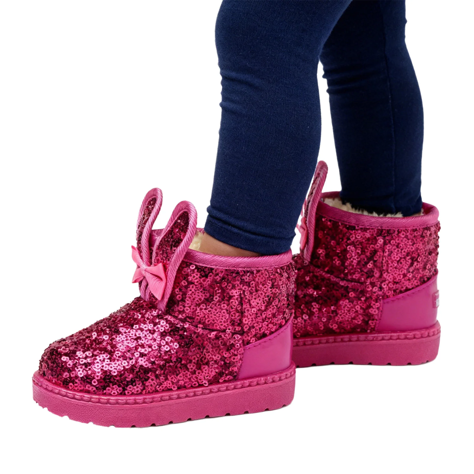 طفل رضيع الفتيات الشتاء البريق الترتر الثلوج الأحذية الدافئة الصوف مبطن الجوارب في الهواء الطلق عدم الانزلاق باطن لطيف القوس آذان أرنب الأحذية #2