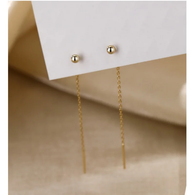 New Trendy Earrings For Women Geometric Ball Long Tassel Chain Drop Earring Girls Minimalism Ear Line Korean Accessories Jewelry