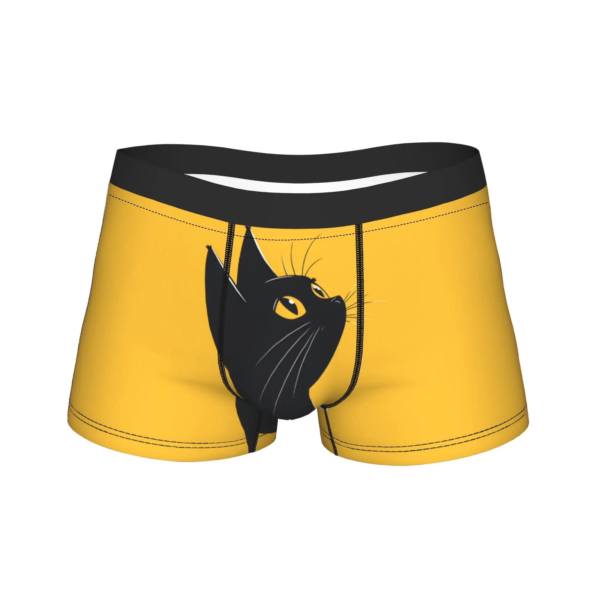 Minimal Side Profile Black Cat Silhouette On Yellow Background Boxer Brief  Underwear Quality Males Funny Boxershorts Plus Size