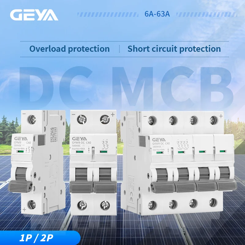 GEYA 1P 2P 4P DC MCB 1000VDC Solar Mini Circuit Breaker Overload Short Circuit Protection Switch 6A-63A for Photovoltaic PV