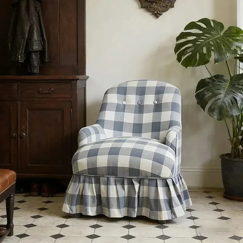 # Italian Vintage Checked Fabric Foam Armchair Sofa Furniture for Living Room Bedroom Dining Room Balcony Villa