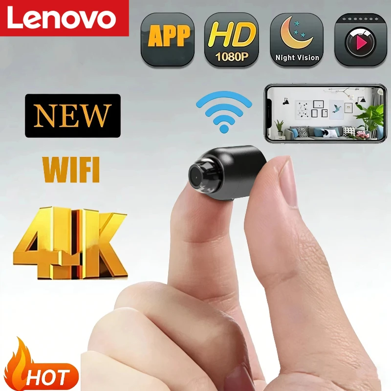Caméra sans fil Lenovo 4K, caméra de surveillance de sécurité, vision nocturne, détection de mouvement, caméscope, mini caméra, moniteur, maison intelligente