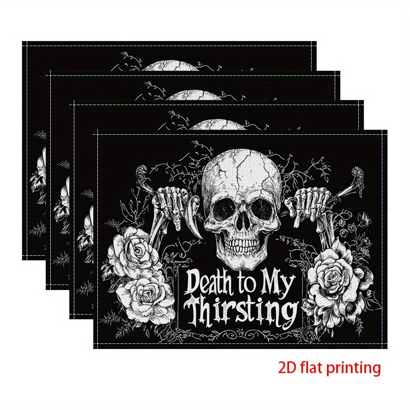 4pcs Gothic Skull & Rose Placemats 