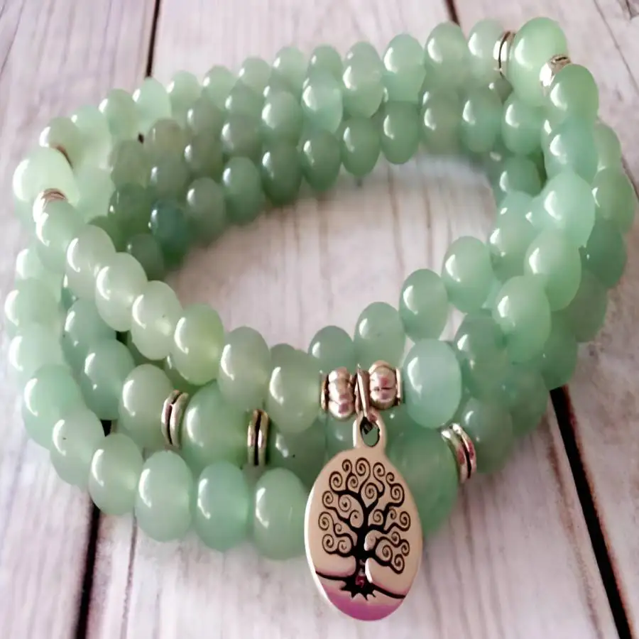 

6mm green jade Bracelet Tibetan tassel Bohemian Sacred Prayer Women Natural stone Japa Gemstone Zen Nirvana Chakra Chaplet Bead
