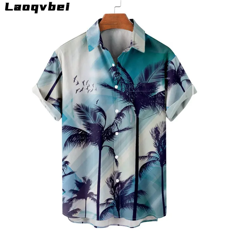 

Streetwear Coconut Tree Printing Casual Short Sleeve Pocket Shirt 2023 Men's Hawaiian Oversized Beach Shirt Camisa Masculina