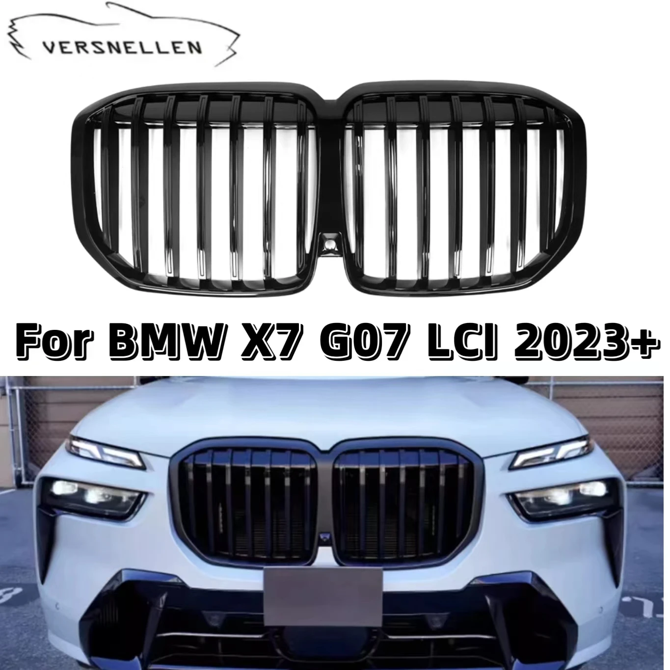 For BMW X7 G07 LCI 2023+ABS Kidney Grille Front Grills Bumper Lip Car Styling Air Intake Grille Auto Parts Replace