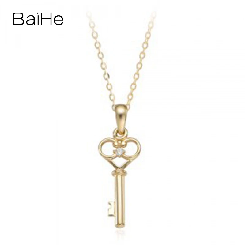 

BAIHE Solid 14K Yellow Gold 0.02ct Natural Diamond Key Necklace Women Trendy Fine Jewelry Making Vòng cổ chìa khóa Collier clé