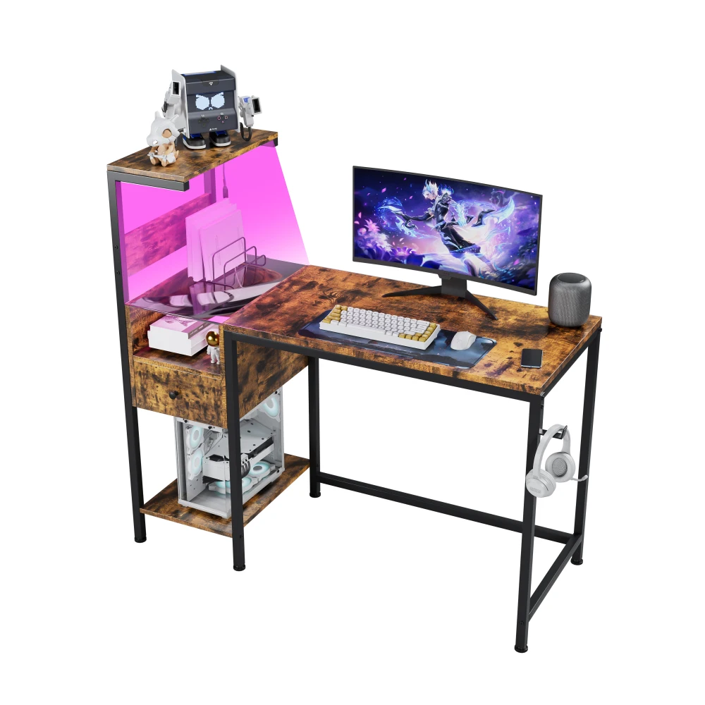 Computer Desk with Power Outlet Storage Shelves Study Writing Table USB Ports Charging Station PC Desk Workstation Home Office