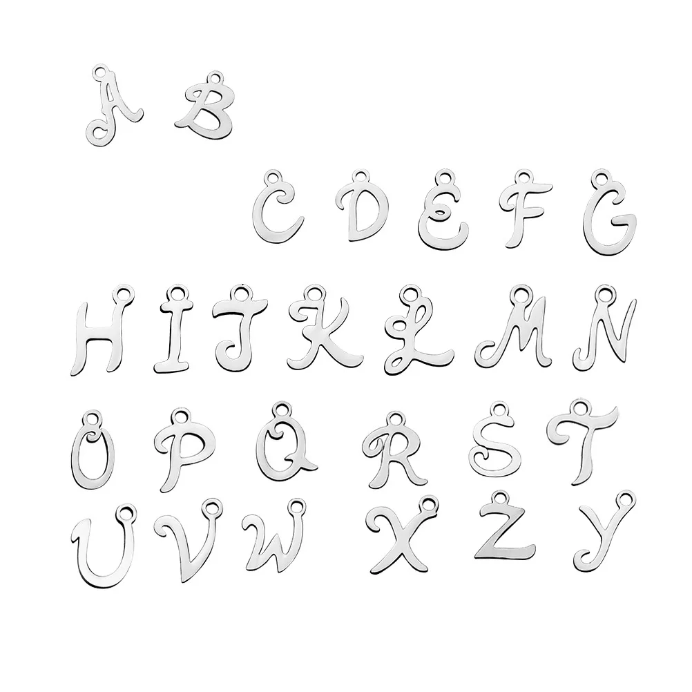 26Pcs English A-Z Stainless Steel Pendants Durable DIY Jewelry Making Charms for Necklace Bracelet Keychain Gifts