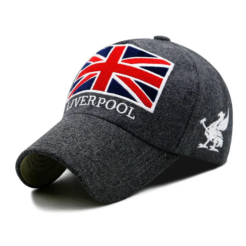 New Arrivals Winter Baseball Cap Men Liverpool Warm Felt Bone Snapback Hat Women Gorras Snap Backs With England Flag for Autumn