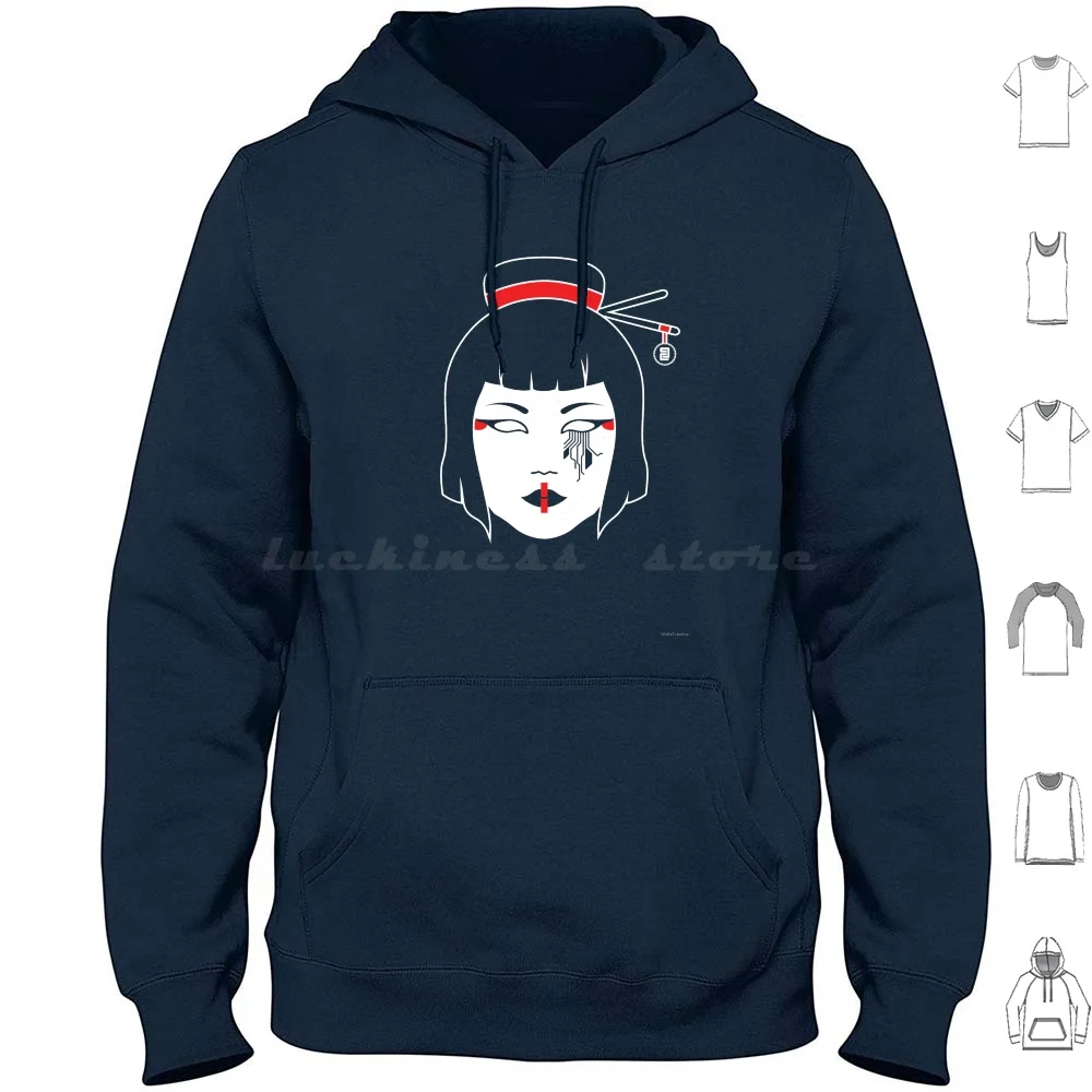 Geisha Chainsaw Hoodies Long Sleeve Geisha Cyber Neuromancer Sprawl Japan Japanese Woman