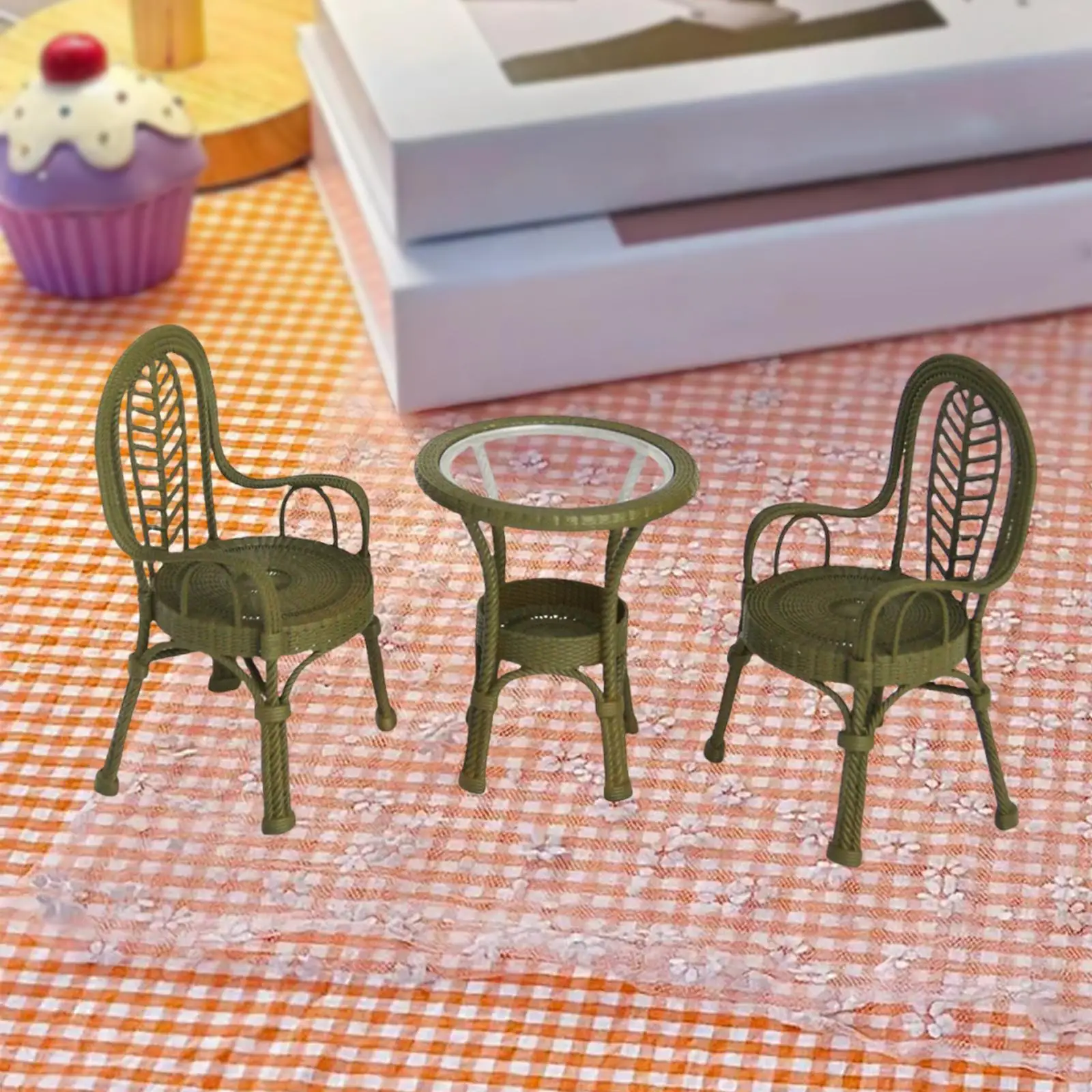 

3 Pieces Dollhouse Miniature Table Chair 1:12 Scale Mini Chair for Pretend Play Micro Landscape DIY Scene Model Dollhouse Decor