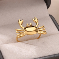 Stainless Steel Crab Rings for Women Gold Color Cute Animal Open Adjustable Ring Aesthetic Fashion Waterproof Jewelry Gift