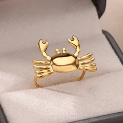 Stainless Steel Crab Rings for Women Gold Color Cute Animal Open Adjustable Ring Aesthetic Fashion Waterproof Jewelry Gift