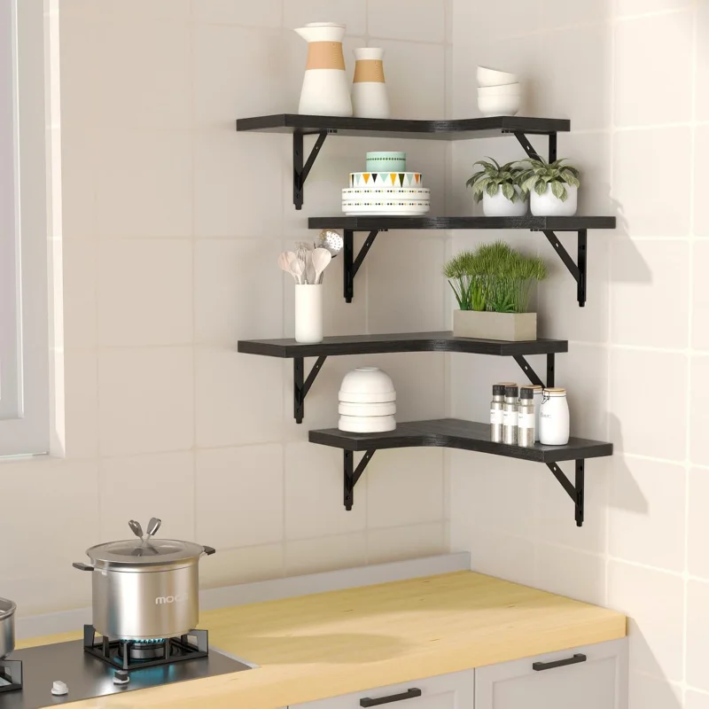Rustic Paulownia Wood Wall Shelves for Bedroom Living Room Kitchen Laundry Room Floating Corner Shelf for Storage Decoration