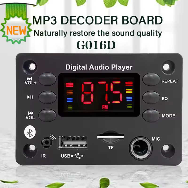 Micrófono de Audio para coche USB TF Radio FM reproductor de música Mp3 altavoz DC 5V 12V Bluetooth 5,0 MP3 WMA WAV APE placa decodificadora manos libres