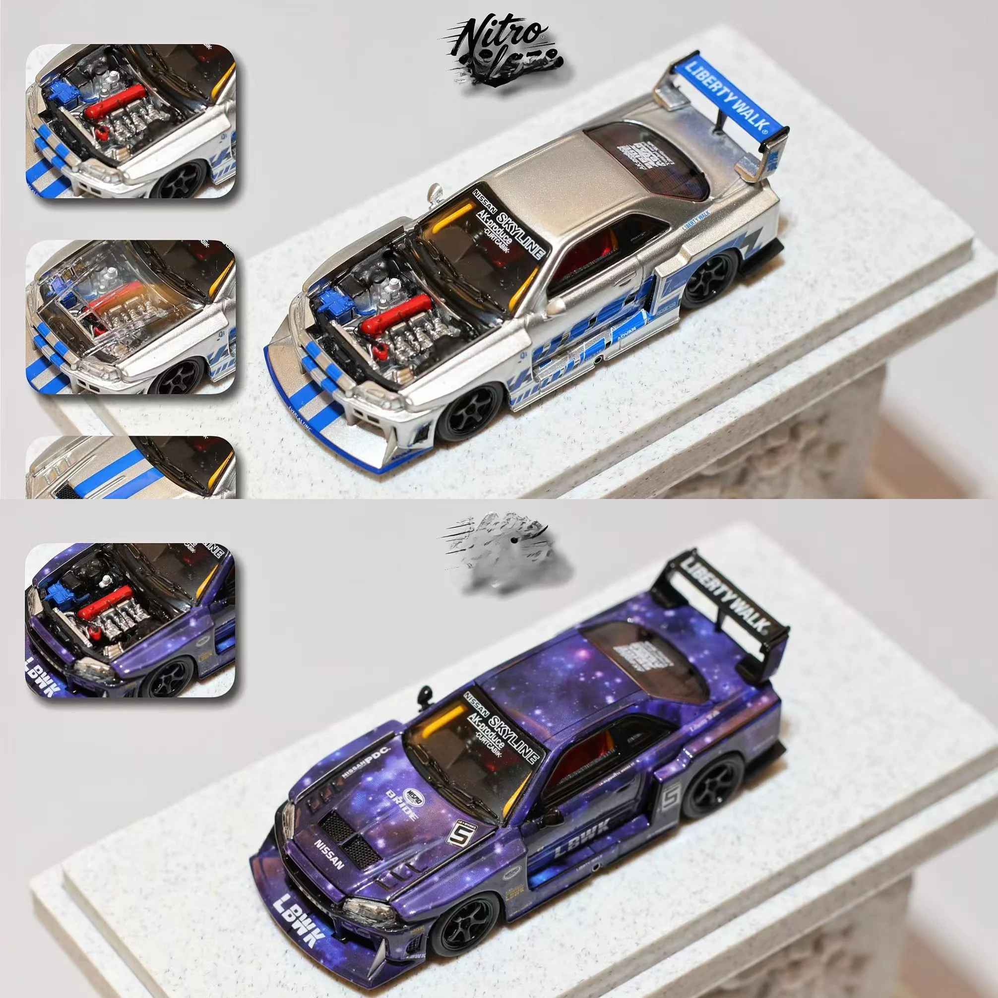 modele-de-voiture-en-alliage-nitro-blaze-164-skyline-er34-lb-wide-body-avec-capot-ouvrable-vehicule-de-collection