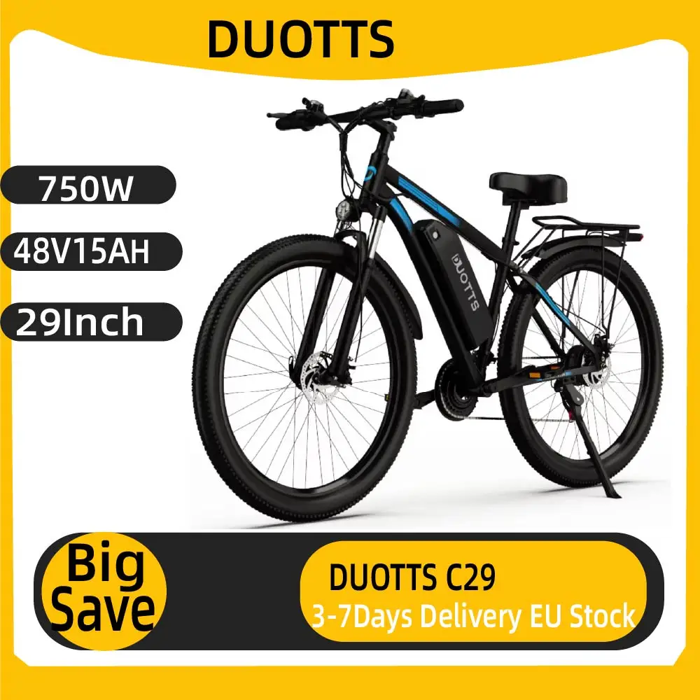 Vélo électrique pour adultes DUOTTS C29, moteur 750W, batterie 48V15Ah, pneus pneumatiques de 29 pouces, vélo de route électrique, vélo électrique