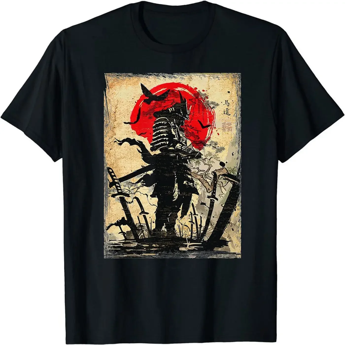 

Summer New Fashion Japanese Ukiyo-e Samurai Print Men's and Women's Short Sleeve Crew Neck Comfortable Loose T-Shirt