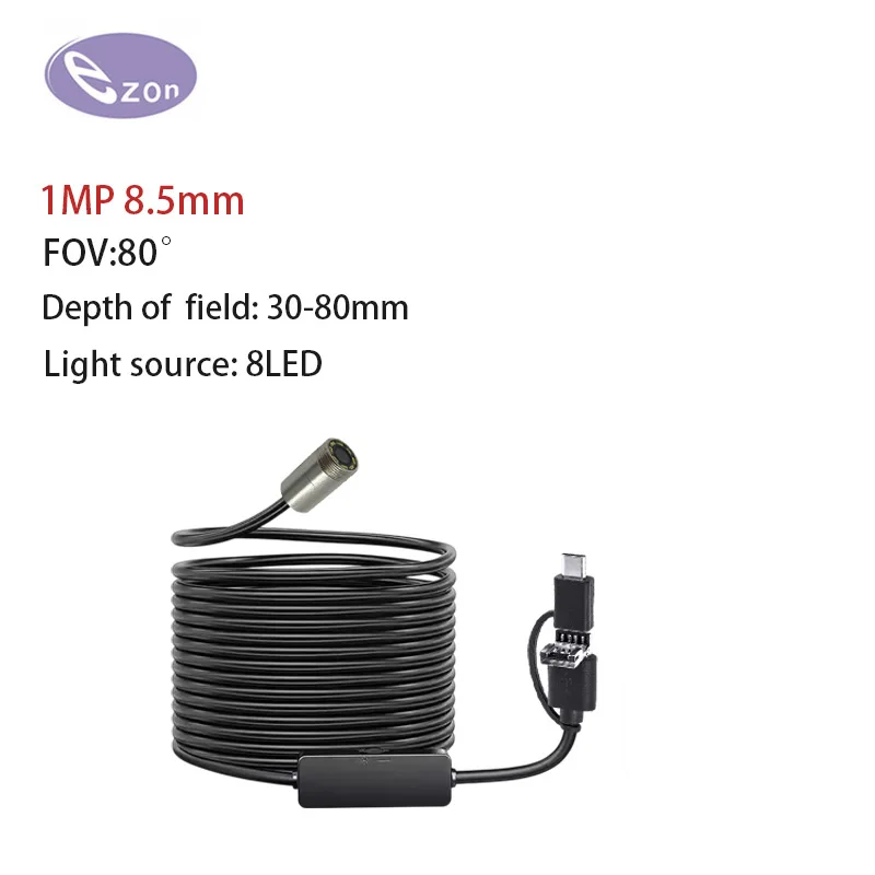 Caméra endoscopique USB HD 720P, avec TYPE C, Micro USB, caméra endoscopique d'inspectiont objectif 8.5mm, 8 led pour PC Android