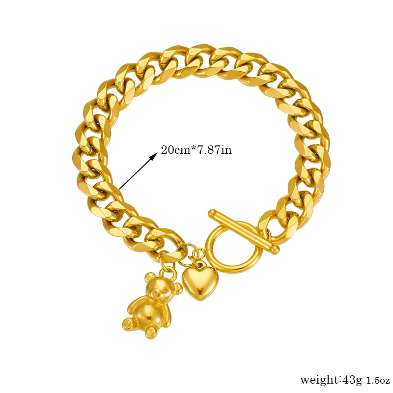 DIEYURO 316L Stainless Steel Cute Bear Charm Bracelet For Women New Gold-plated Wrist Chain Jewelry Party Gift pulseras mujer