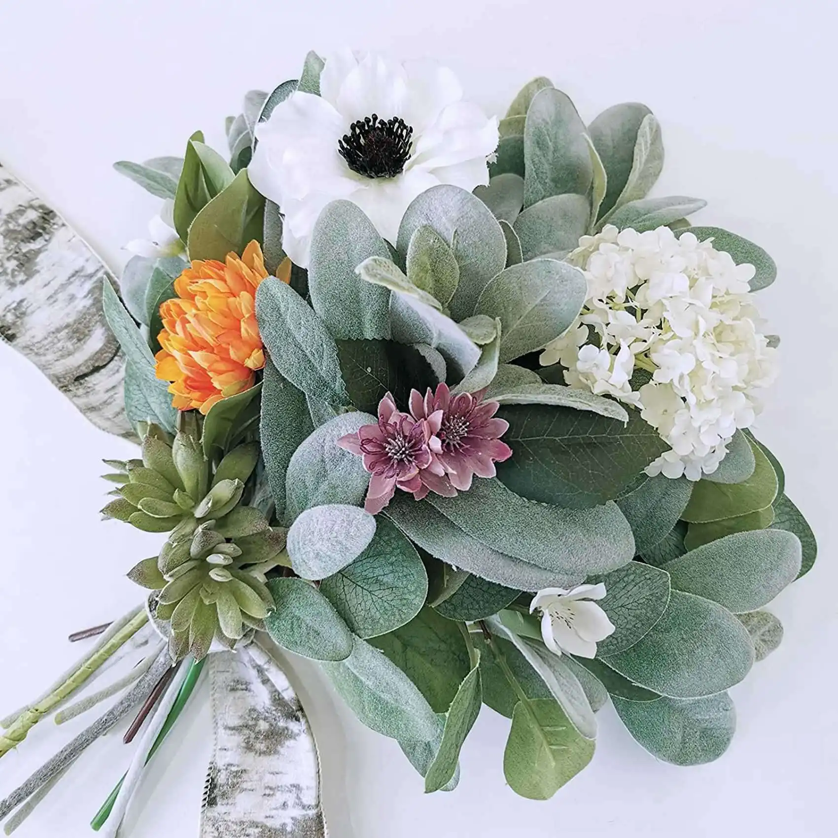 

A74E-48Pcs Artificial Flocked Lambs Ear Leaves Stems Faux Lamb's Ear Branches Picks Greenery Sprays For Vase Bouquet Wreath