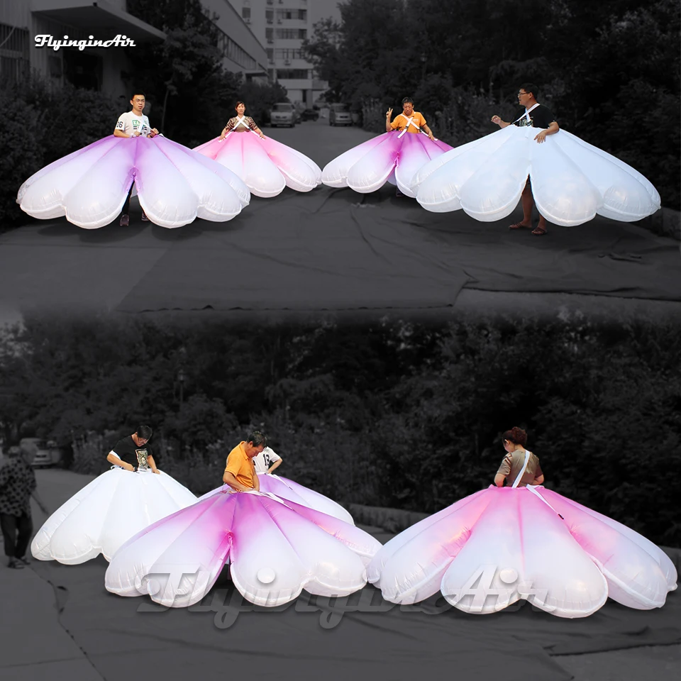 White Inflatable Flower Skirt Costume for Stage Performance Dancing Party Lighting Effect Fashion Show Walking Costume
