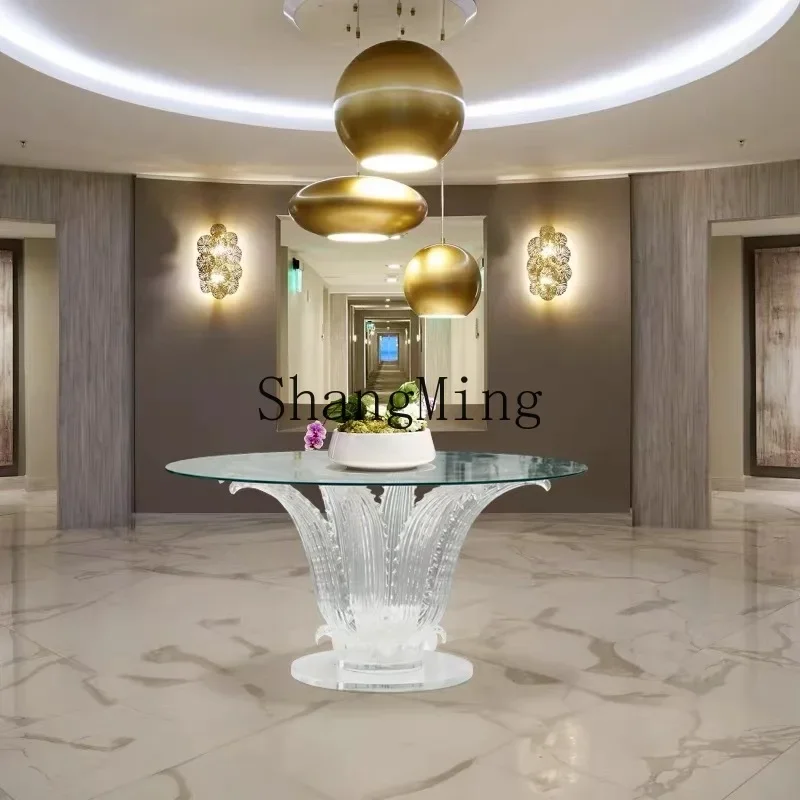 FG Fashion Creative Transparent Resin Agave Round Coffee Table Living Room Lobby Villa Hotel Lobby Household