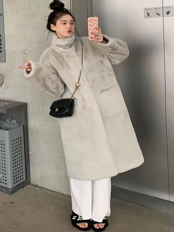 Frauen Pelzmantel 2025, Herbst Winter Neue Koreanische Sle Wasser-Beständig Nerz Nachahmung Lange Verdickte Leder Und Pelz Inteated