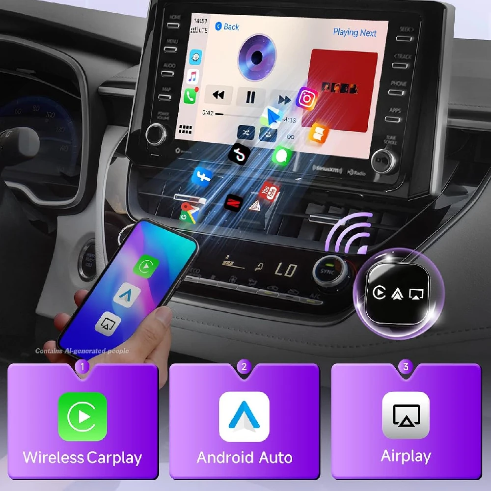 4 in 1 Wireless CarPlay Adapter, AirPlay & Miracast Screen Mirroring, Bluetooth 5.0 USB-C Plug & Play for iPhone Android Auto